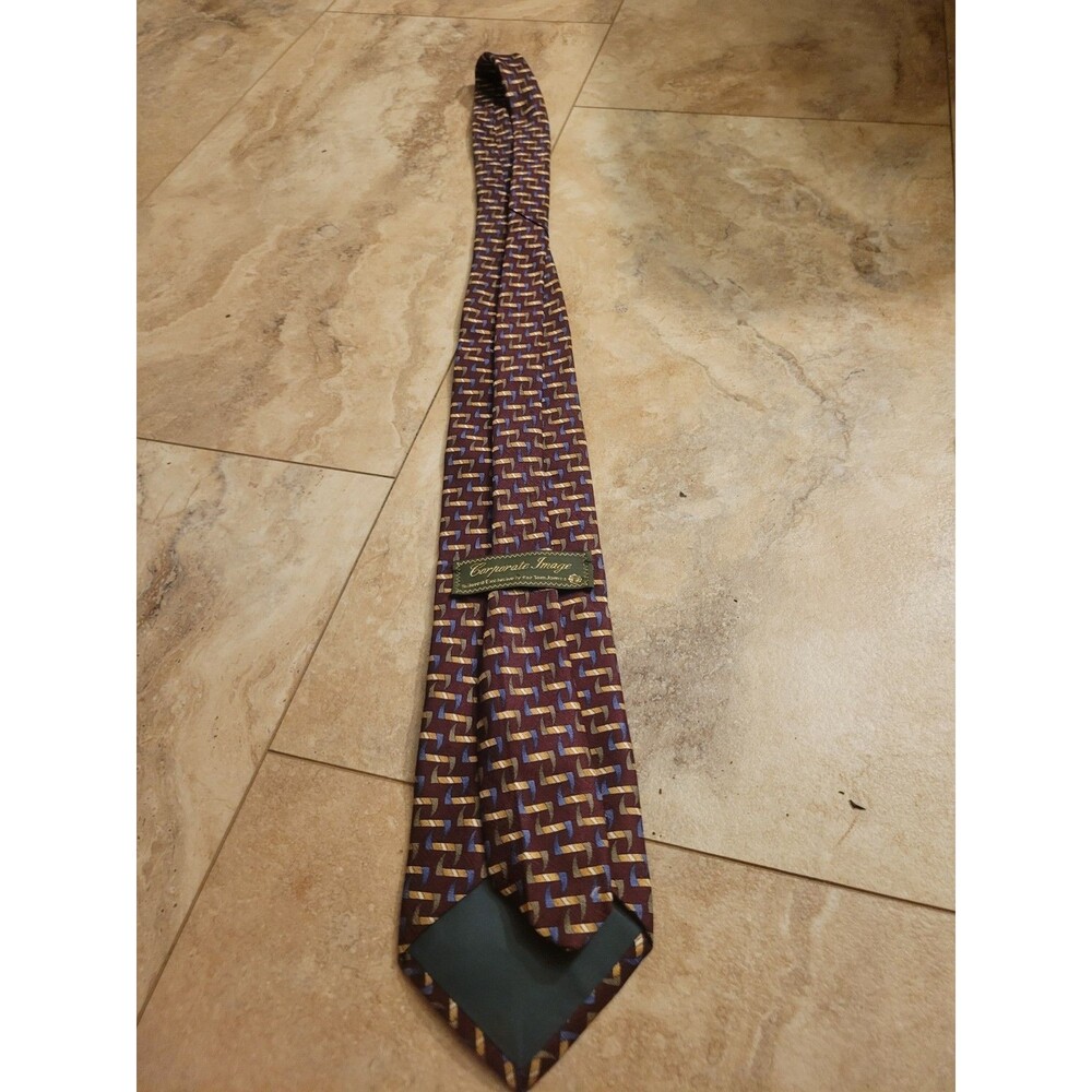Hand Tailored Burgundy Patterned  Tie Corporate Image For Tom James 100% Silk